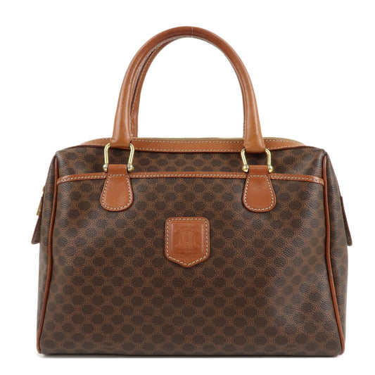 Auth CELINE Macadam PVC Leather Boston Bag Hand Bag Brown Preowned Reuse Used0