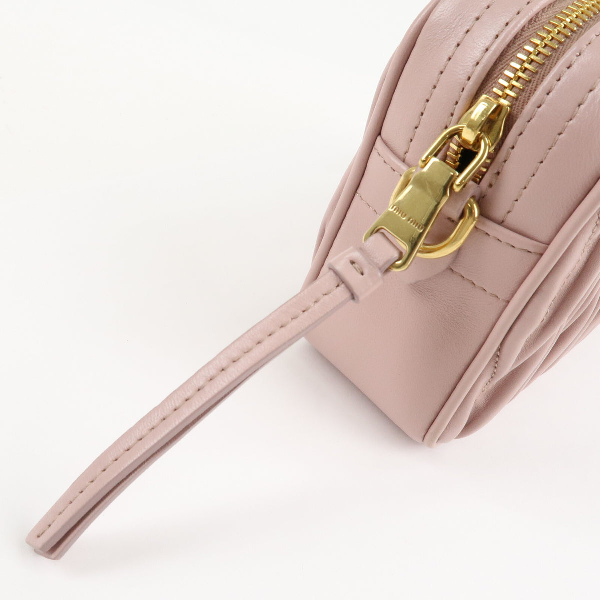 MIU MIU Matelasse Leather Chain Crossbody Shoulder Bag Pink Beige Preowned Auth18