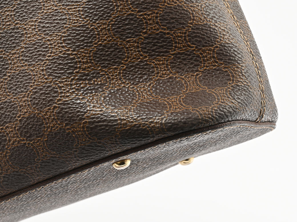 Auth Celine Macadam OneShoulder Bag Brown PVC Leather Flap Vintage Reuse Used3