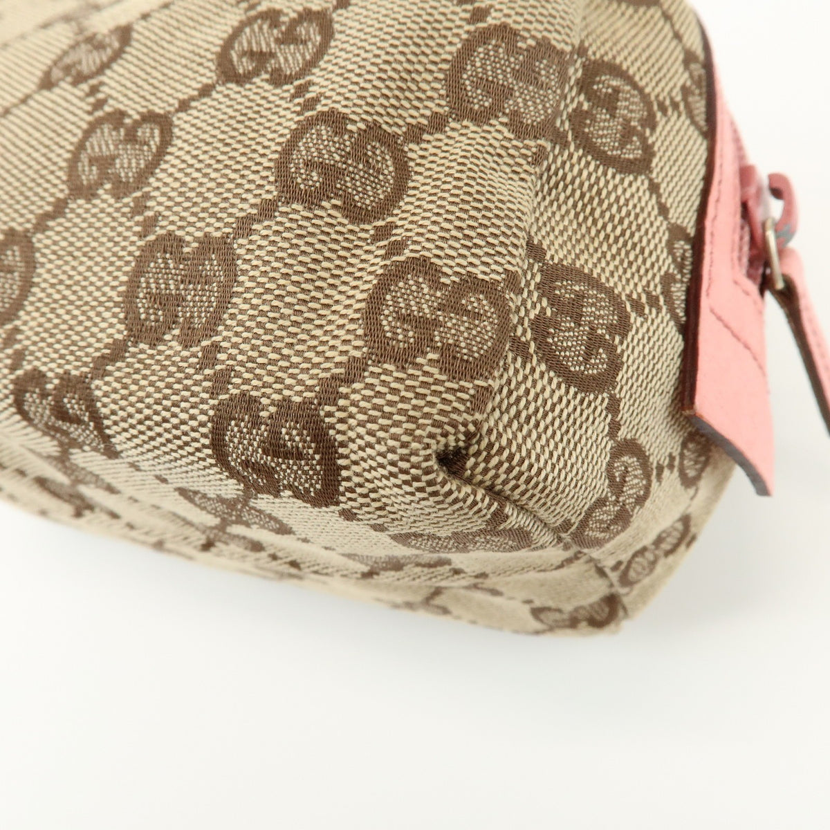 GUCCI GG Monogram Canvas Leather Cosmetic Pouch Beige Pink 29595 Preowned Auth14