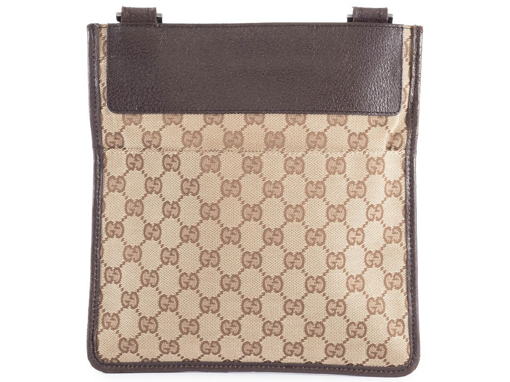 GUCCI GG Canvas Leather Crossbody Shoulder Bag 27639 Brown Beige Preowned Auth2