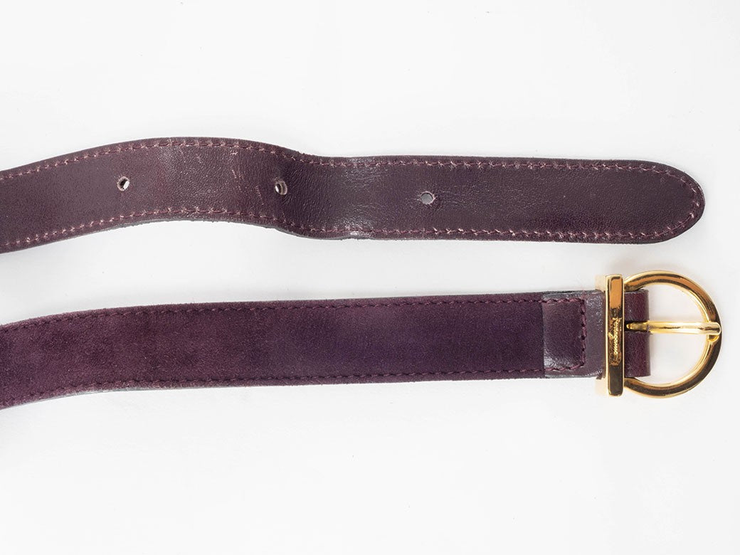 Salvatore Ferragamo Gancini Logo Crossbody Shoulder Bag Suede Purple Preowned15
