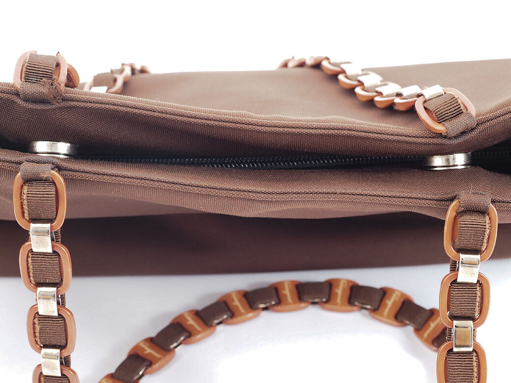 Salvatore Ferragamo Plastic Chain Shoulder Tote Bag Brown Nylon Preowned Auth3