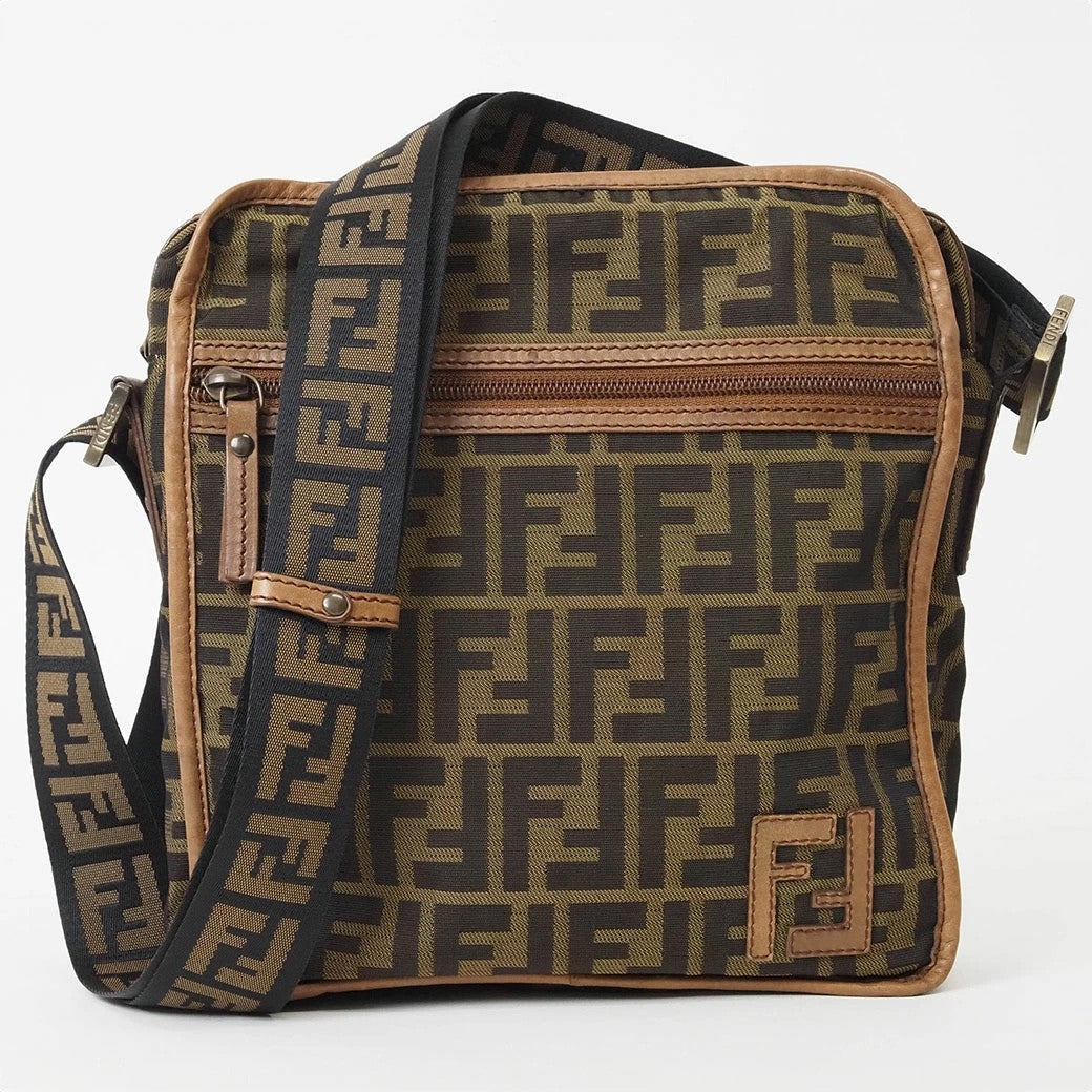 FENDI Zucca Crossbody Shoulder Bag Brown Canvas Leather 7VA152 Preowned Auth0