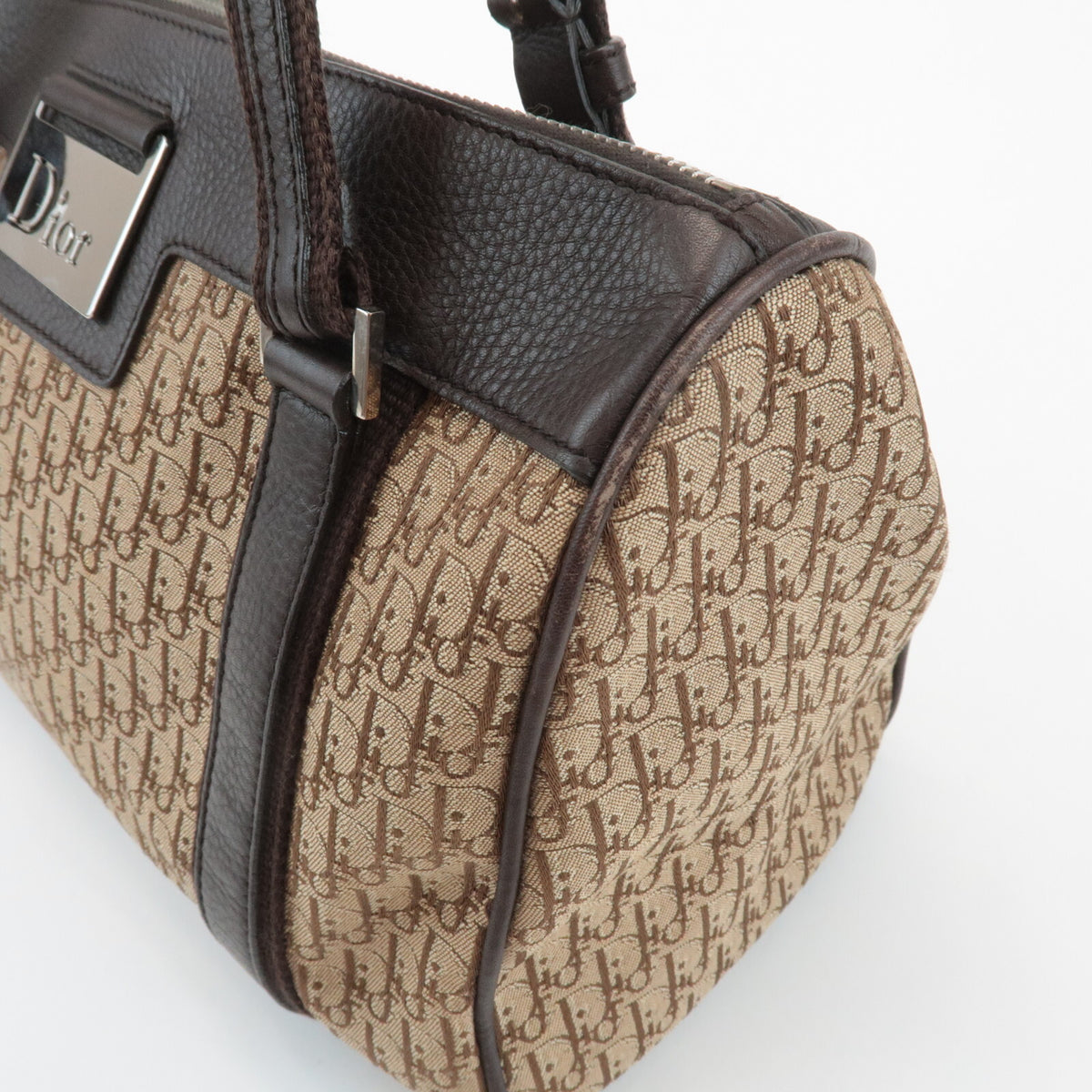 Christian Dior Trotter Street Chic Canvas Leather Boston Bag Beige Preowned12