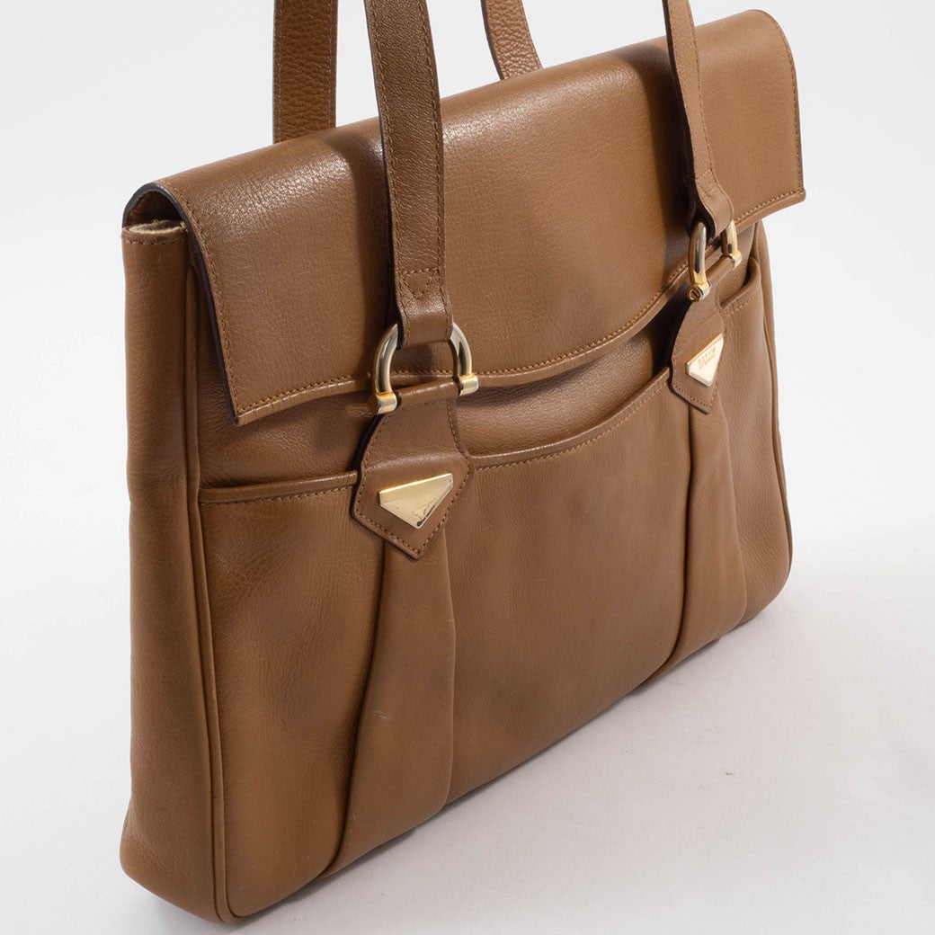 BALLY Old Bally Womens Shoulder Bag Camel Leather Flap Vintage Preowned Auth2