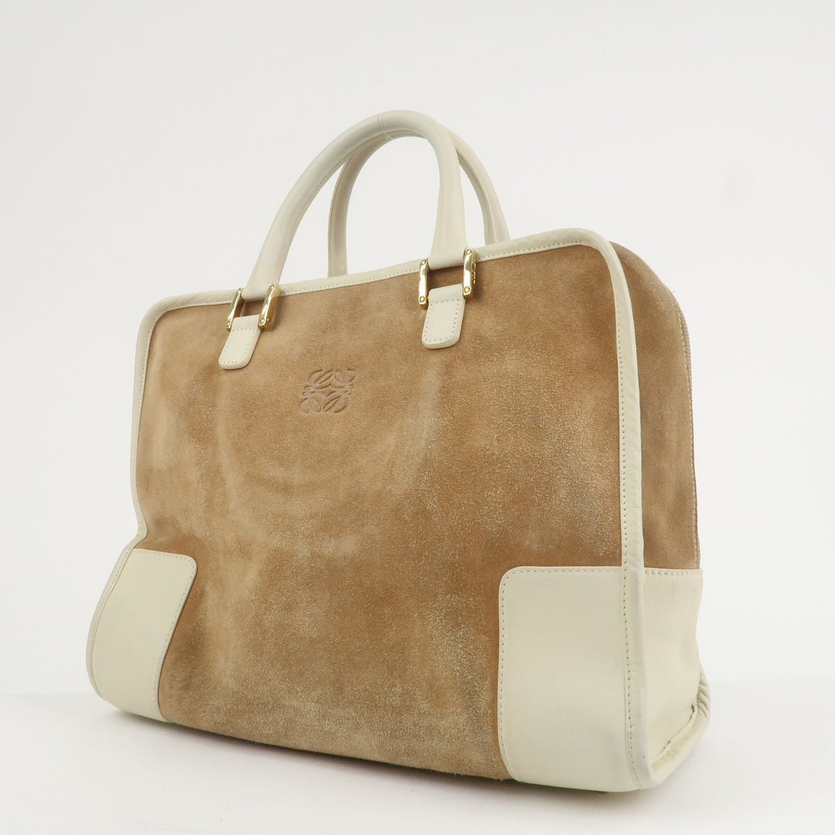 LOEWE Anagram Leather Amazona 32 Hand Bag Tote Bag Beige Ivory Auth Used F/S2
