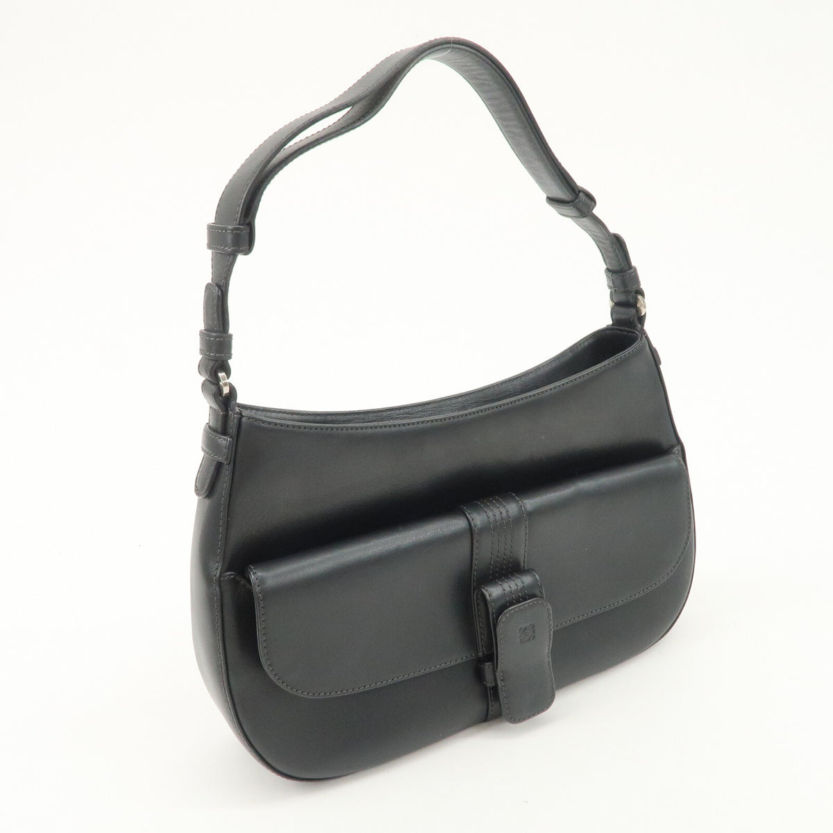 LOEWE Anagram Logo Leather Womens Shoulder Bag Handbag Black Preowned Auth3
