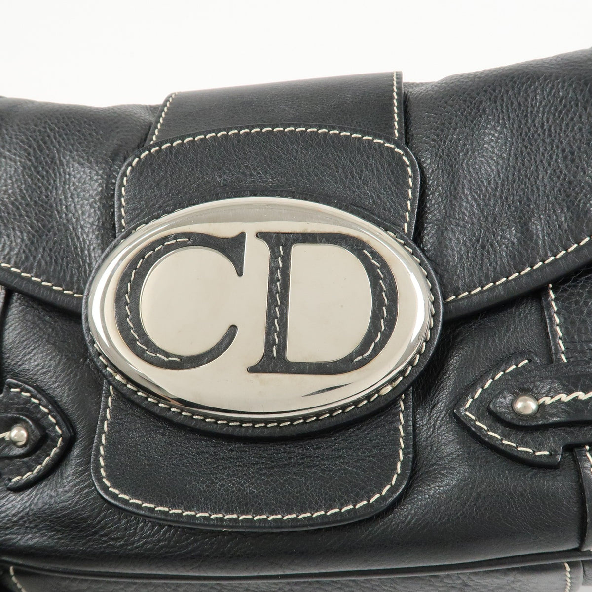 Christian Dior CD Logo Shoulder Bag Black Leather Womens Handbag Preowned Auth7
