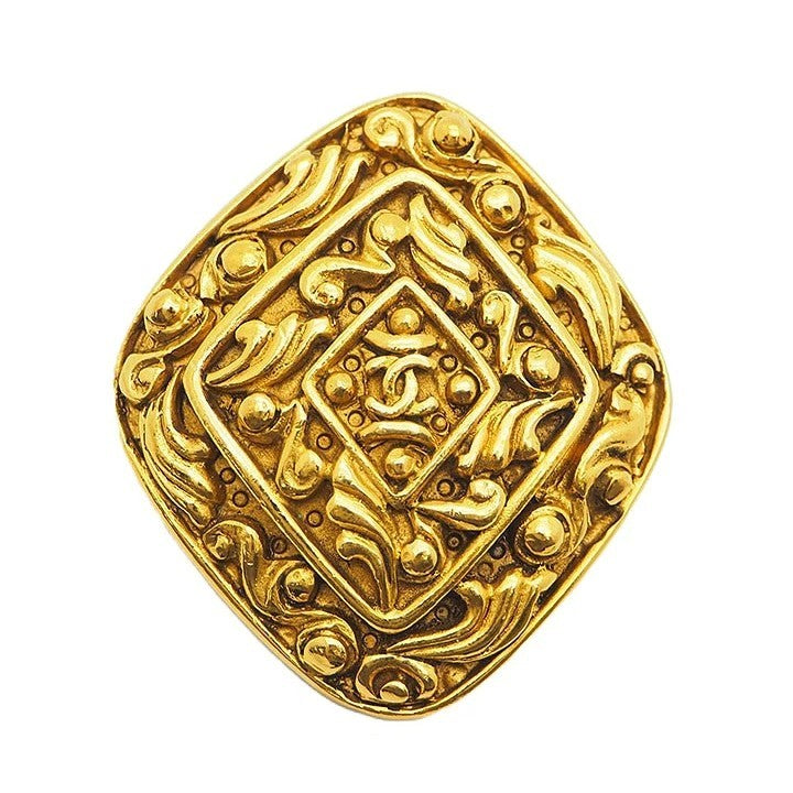 Chanel Vintage Diamondshaped Coco Brooch Gold Women's Arabesque Vine Arabesque0