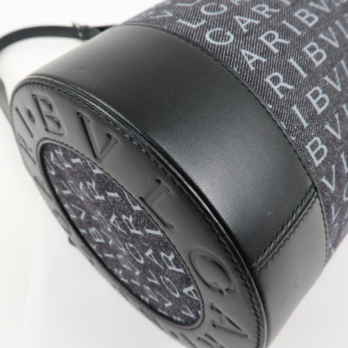 BVLGARI Logo Mania Canvas Leather BZero 1 Shoulder Bag Black Preowned Auth12