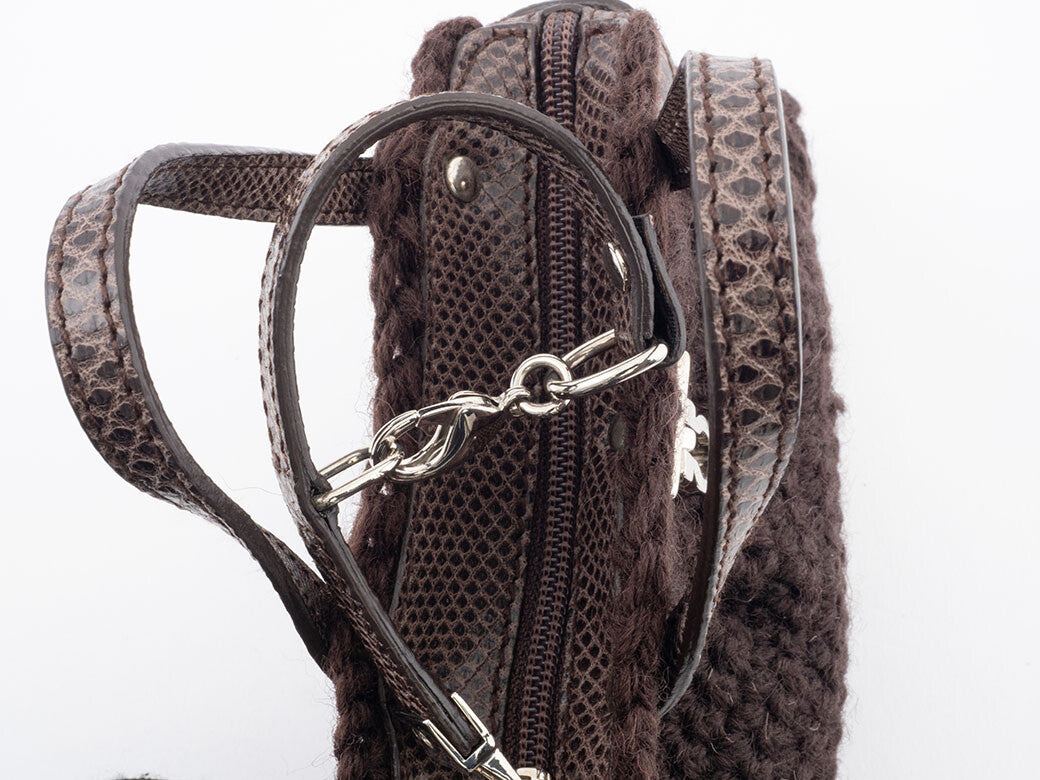 Ferragamo Wool Knit Accessory Pouch Womens Handbag Brown Charm Preowned Auth5