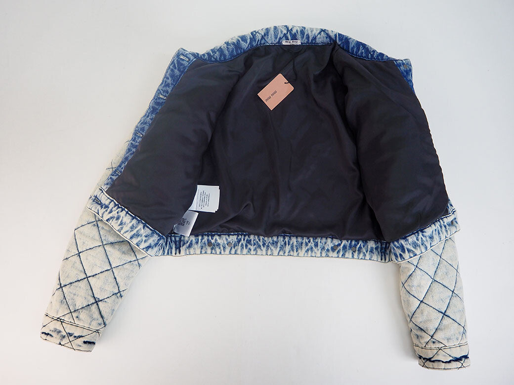 MIU MIU Quilted Denim Jacket Blue GWB086 38 Ladies Chemical Wash Reuse Used9