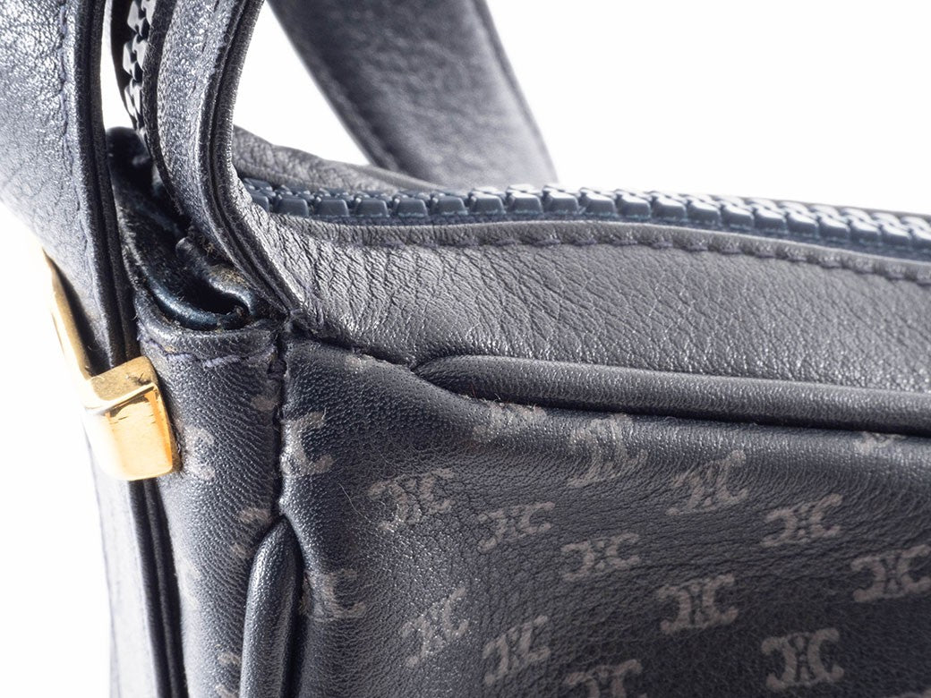 CELINE Macadam Blazon Navy PVC Leather Shoulder Bag Hobo Vintage Preowned Auth12