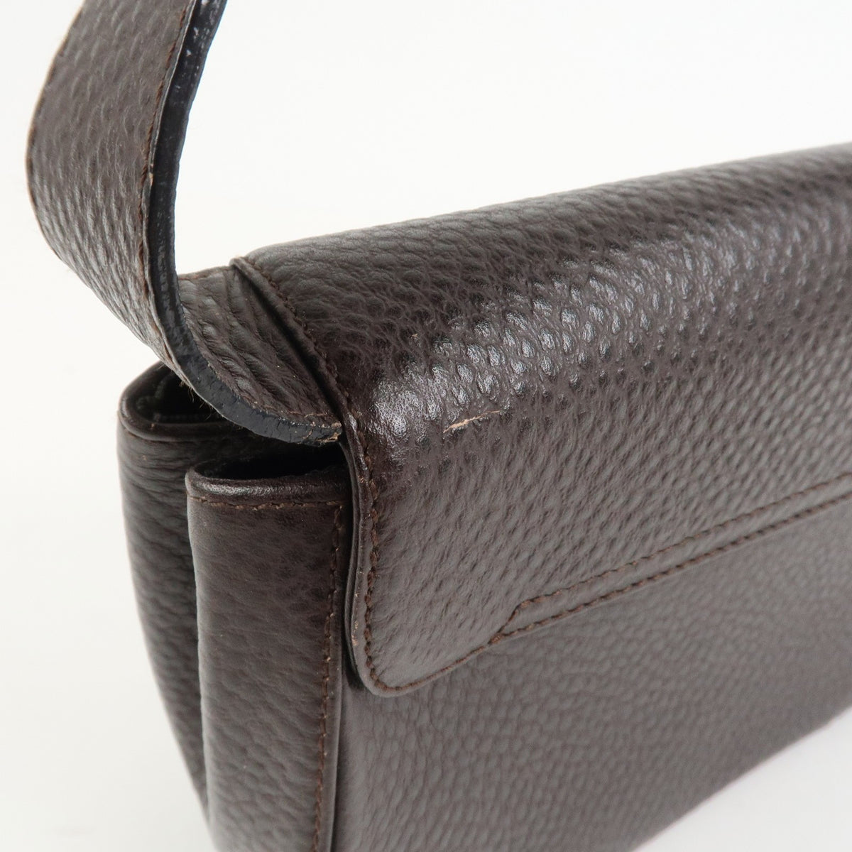 Ferragamo Gancini Logo Leather Shoulder Bag Hand Bag Brown Authentic Used F/S14