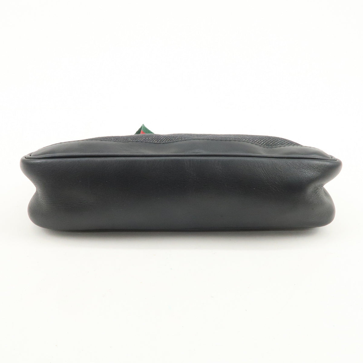 GUCCI Sherry Leather Denim Accessory Pouch Hand Bag Black 92820 Auth Used F/S4