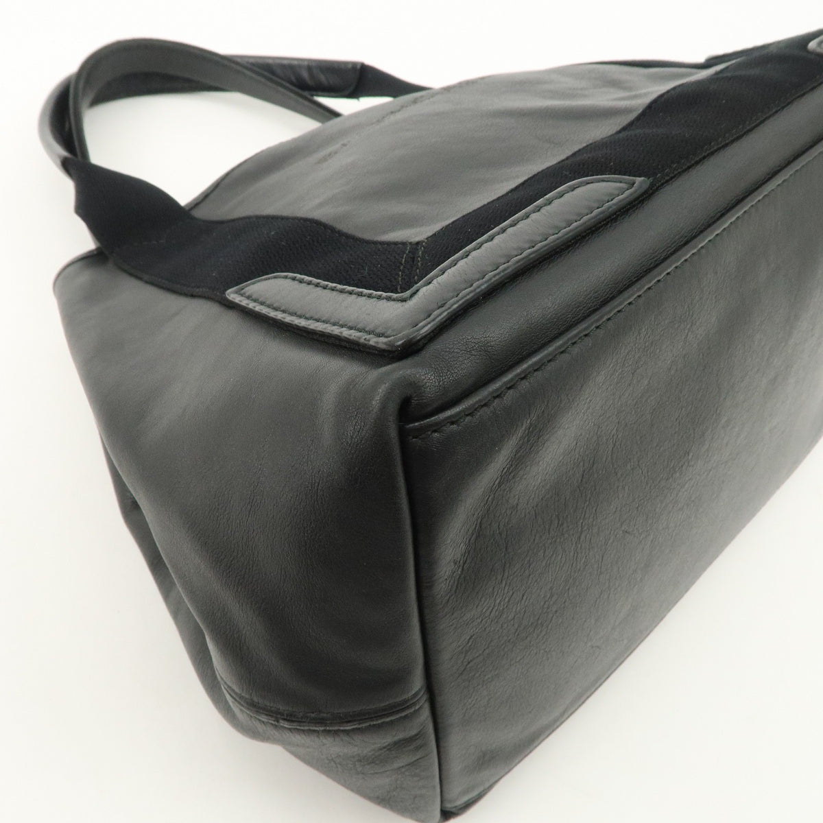 BALENCIAGA Leather Navy Cabas S Tote Bag Hand Bag Black 339933 Auth Used F/S9