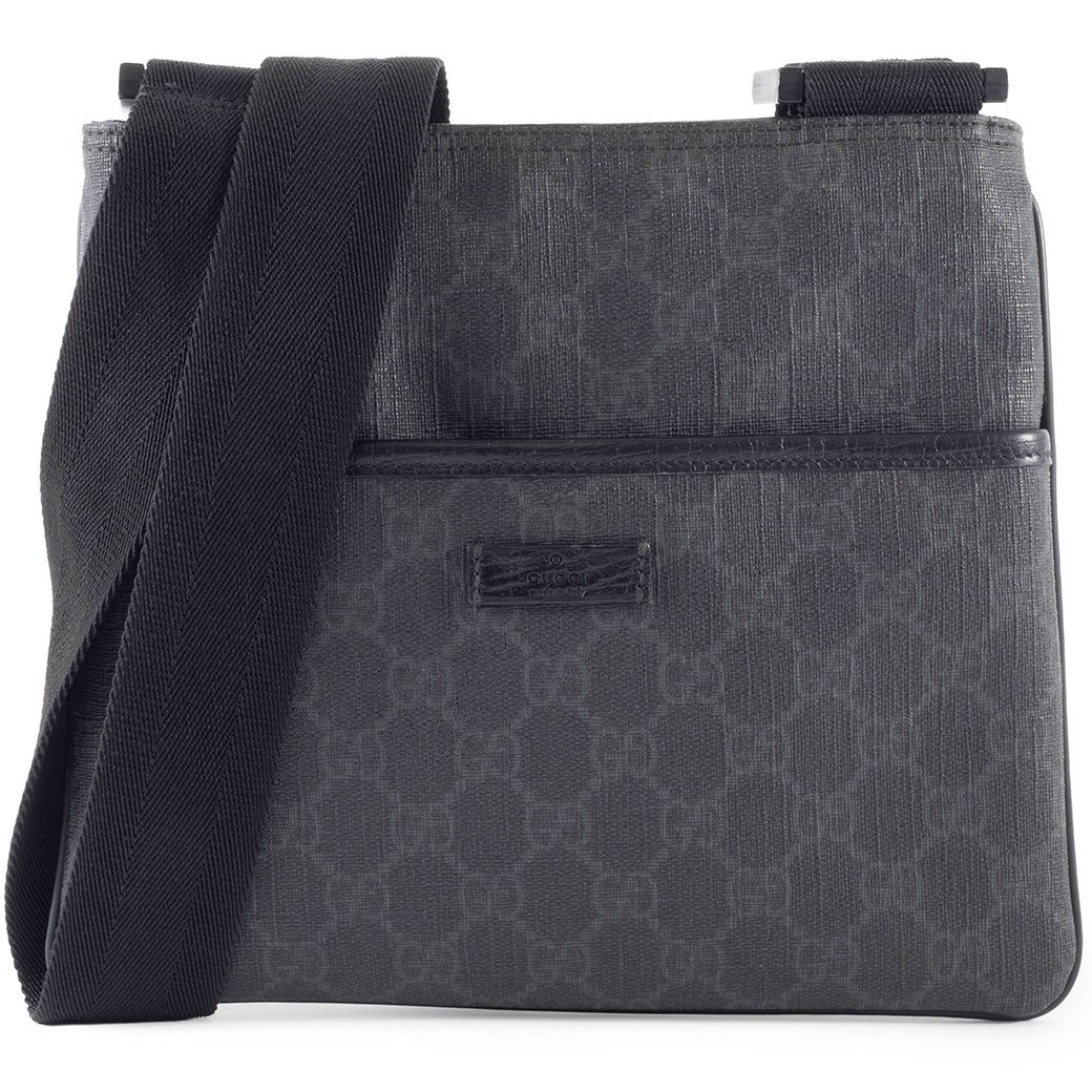 GUCCI GG Supreme Womens Crossbody Shoulder Bag Grey Coated Canvas Preowned Auth0