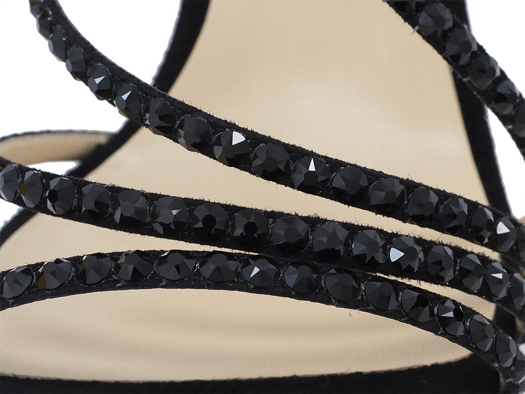 Auth Jimmy Choo Lynn100 Sandals Black Women's 38 Suede Jewel Stone Star Reuse8