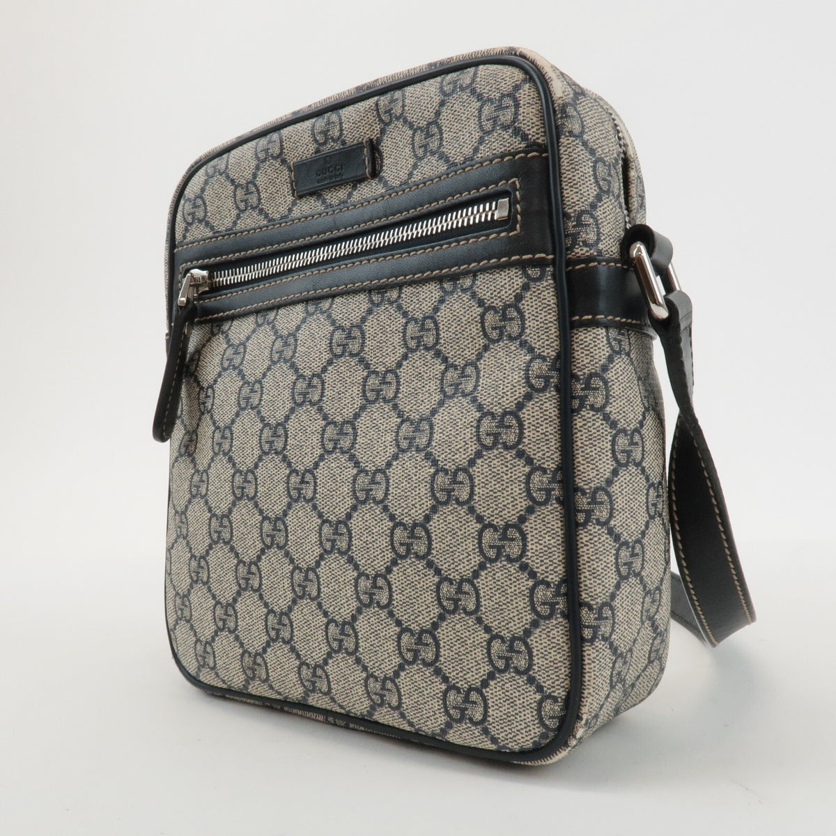 GUCCI GG Supreme Canvas Leather Shoulder Bag Navy Beige Vintage 233268 Preowned2