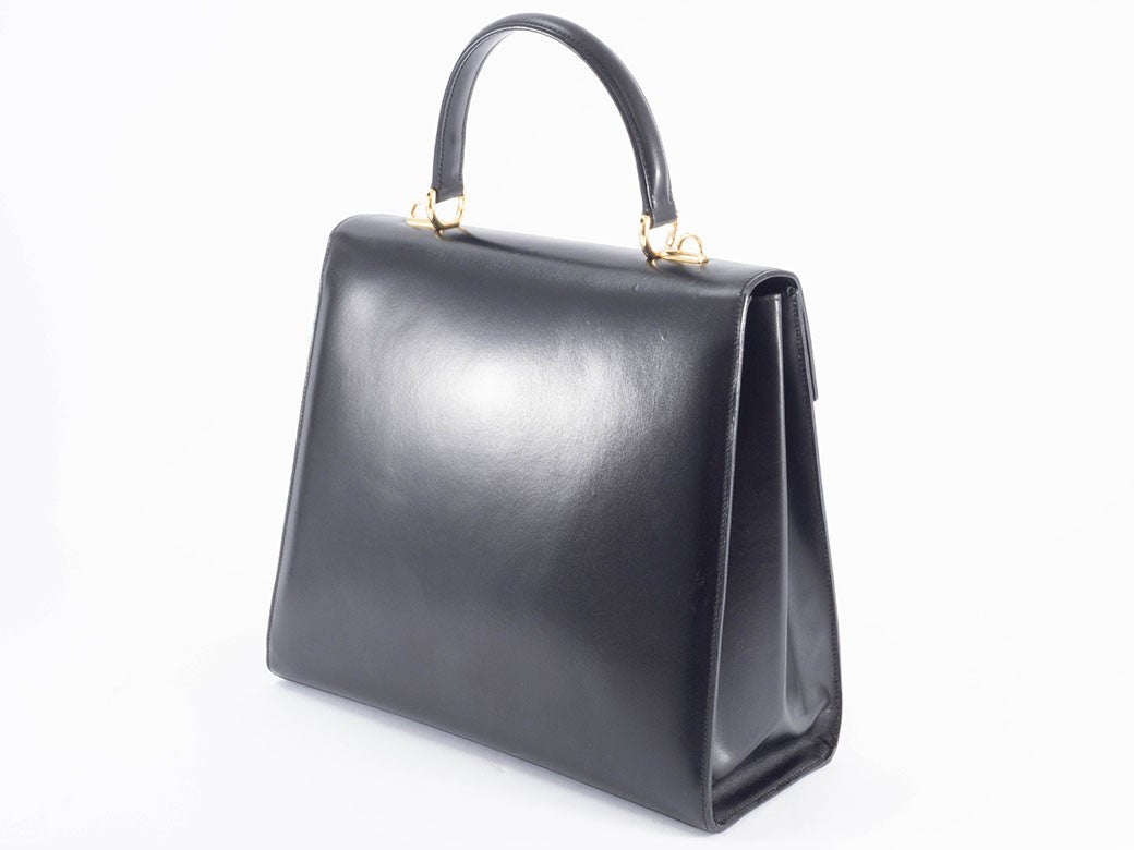 GUCCI Old Gucci Lady Lock Handbag Black Leather Top Handle 000 01 0192 Preowned19