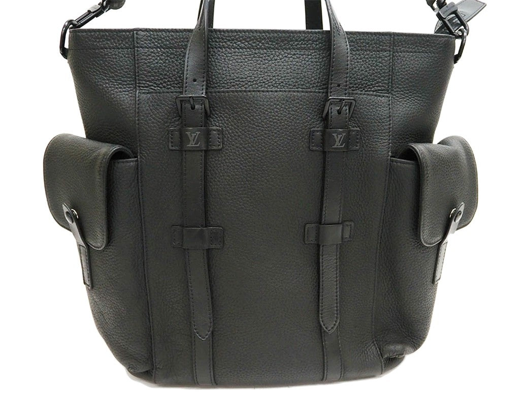 Louis Vuitton Christopher Tote Shoulder Bag Taurillon Black Men's Preowned Auth2