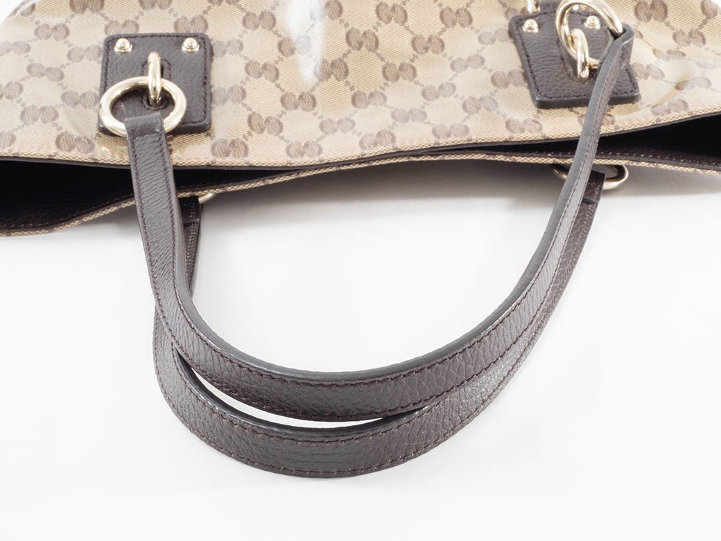 GUCCI GG Crystal Canvas Tote Bag Beige Leather A4 size 353706 Preowned Auth7