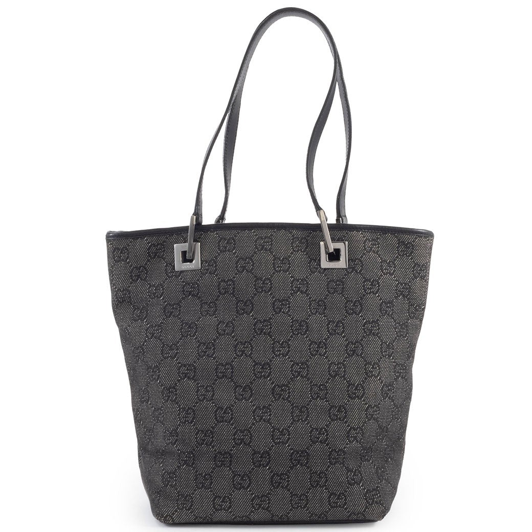 GUCCI GG Canvas Shoulder Tote Bag Underarm Gray Leather Handbag 31244 Preowned0