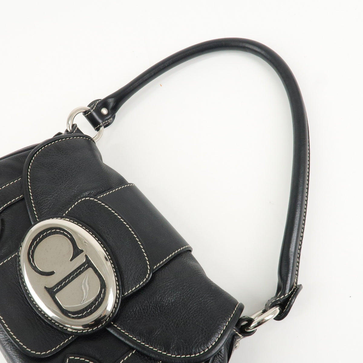 Christian Dior CD Logo Shoulder Bag Black Leather Womens Handbag Preowned Auth8