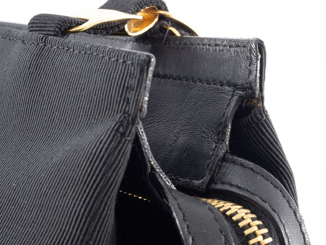 Ferragamo Vara Ribbon Womens Chain Shoulder Tote Bag Nylon Black Preowned Auth17