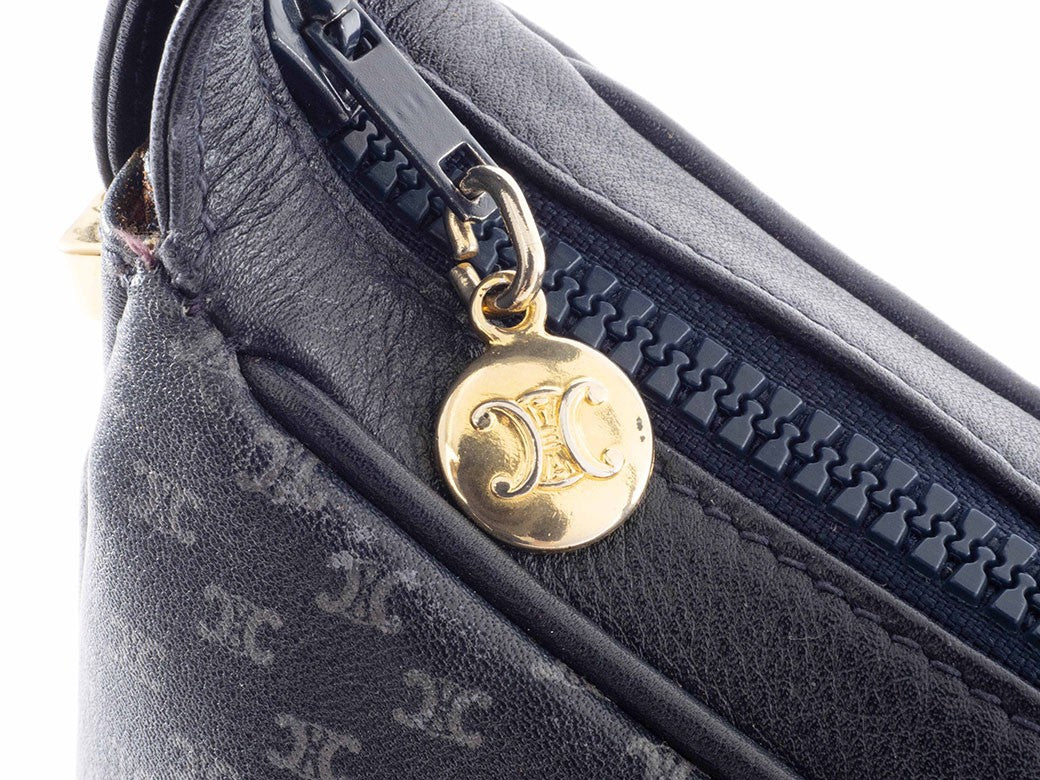 CELINE Macadam Blazon Navy PVC Leather Shoulder Bag Hobo Vintage Preowned Auth14