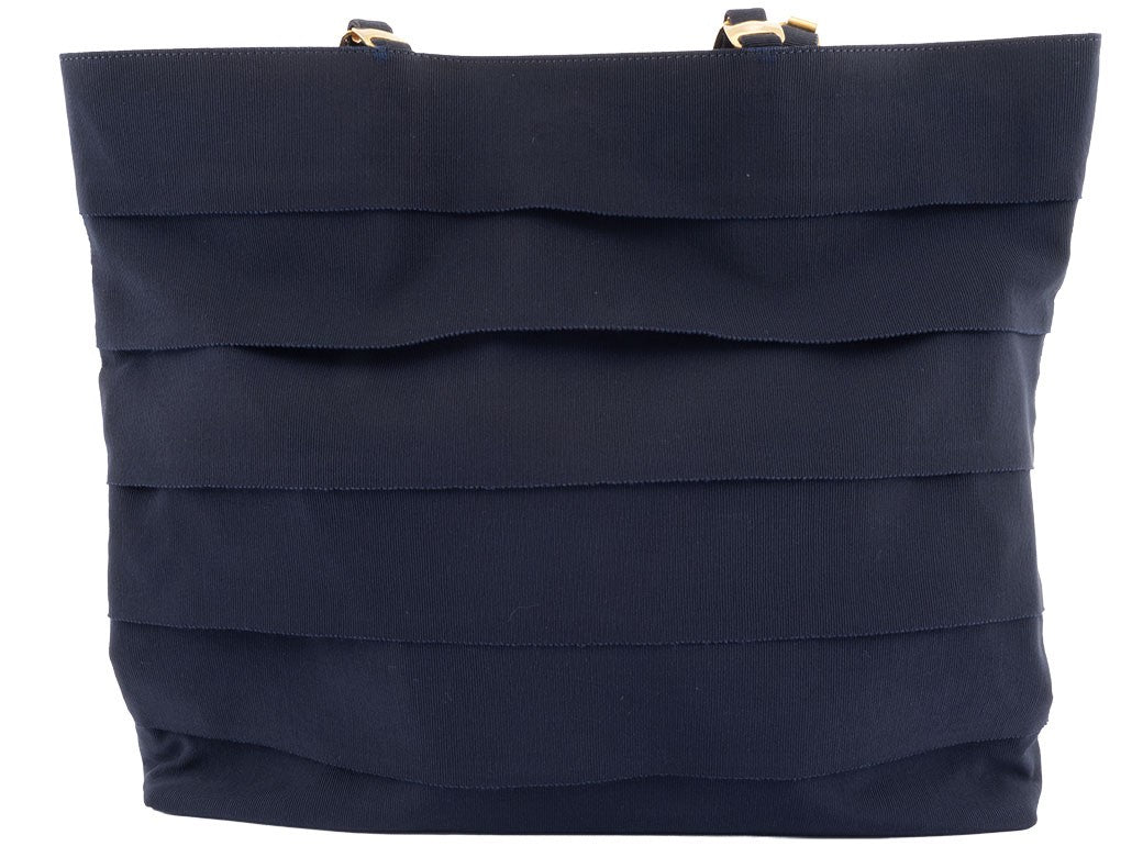Ferragamo Vara Ribbon Tote Bag Navy Nylon Women Shoulder Tote Bag Preowned Auth2