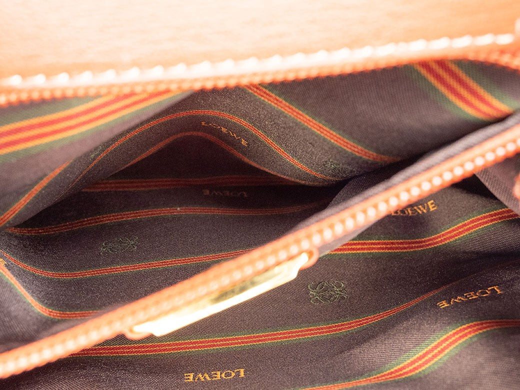 LOEWE Velazquez Shoulder Tote Bag Orange Leather Twisted Hardware Preowned21