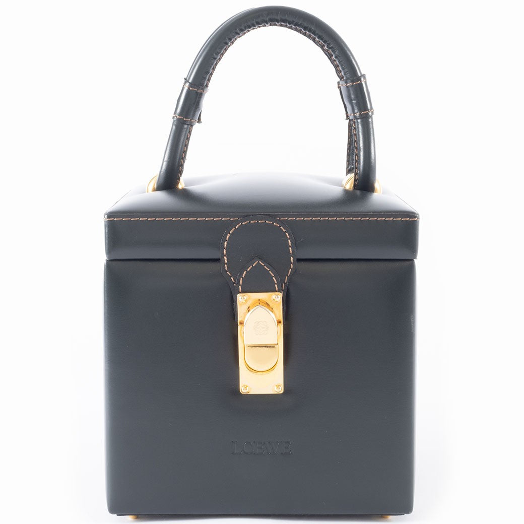 LOEWE Vintage Vanity Bag Womens Box Handbag Green Leather Preowned Auth0