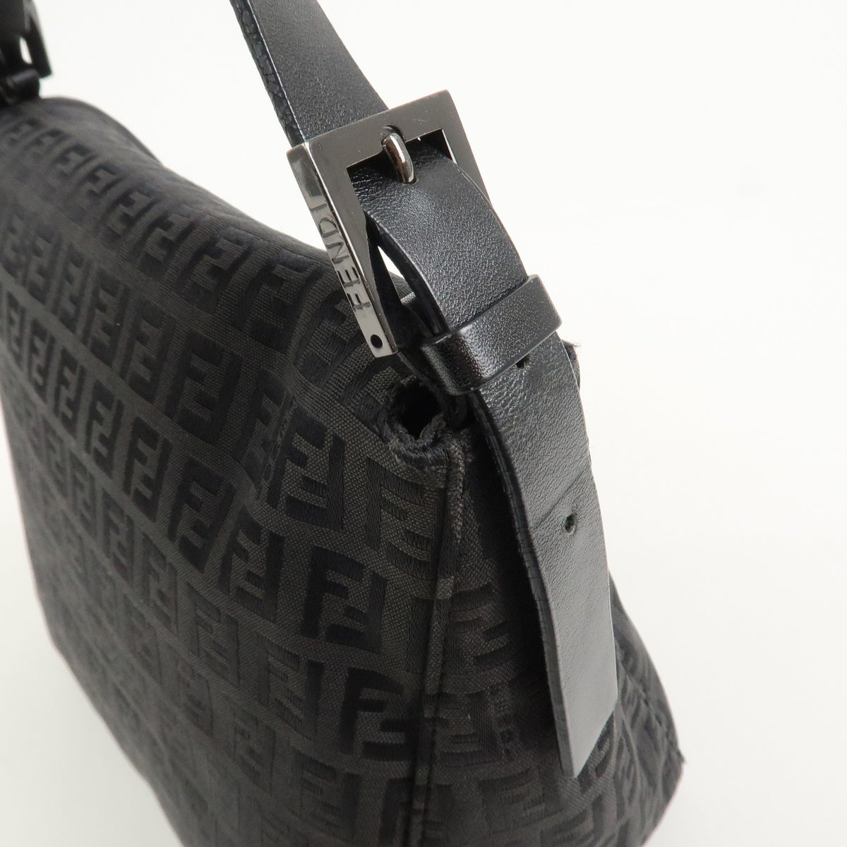 FENDI Mamma Baguette Zucca Zucchino Canvas Leather Black Shoulder Bag Preowned10