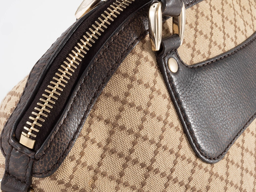 GUCCI Diamante Canvas Leather Tote Handbag Beige Brown Womens Preowned Auth20