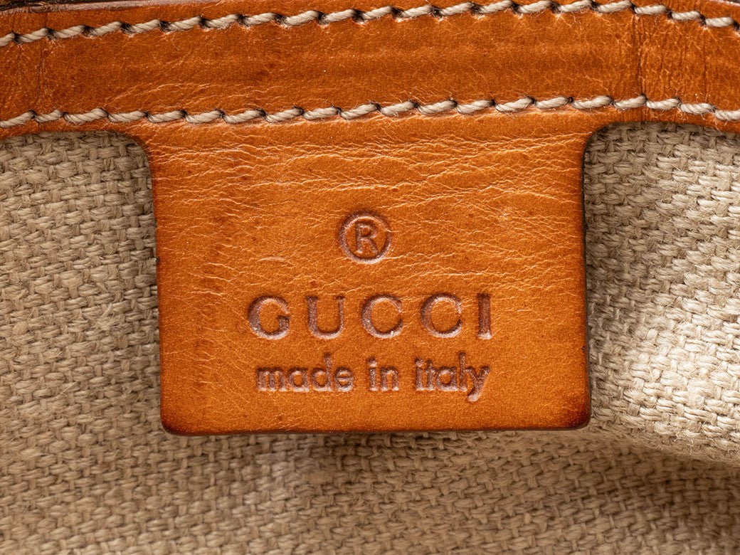 GUCCI Hysteria Floral Paint Brown Leather Handbag Flower Logo Preowned Auth10