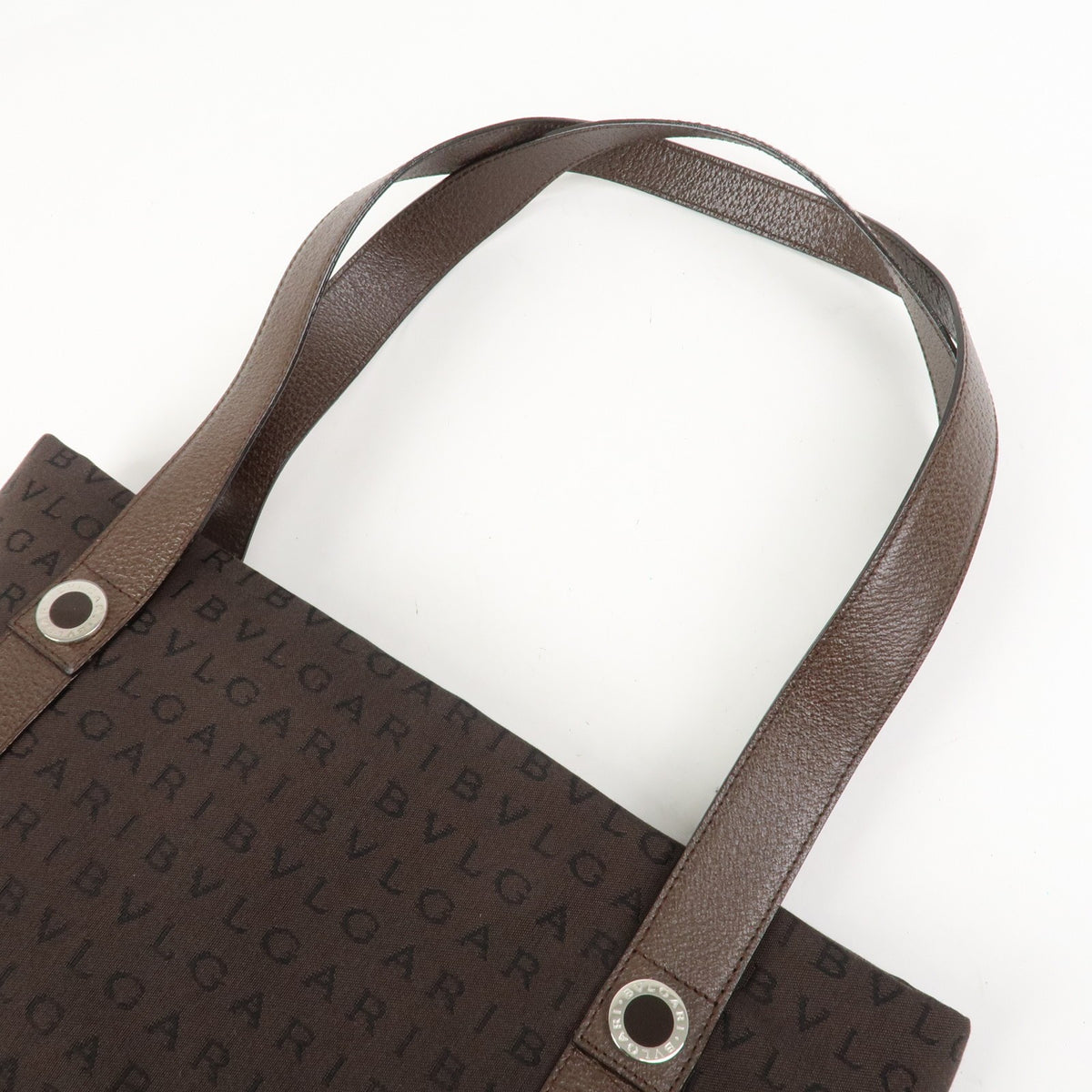 BVLGARI Logo Mania Canvas Leather Shoulder Bag Tote Bag Brown Authentic Used F/S5
