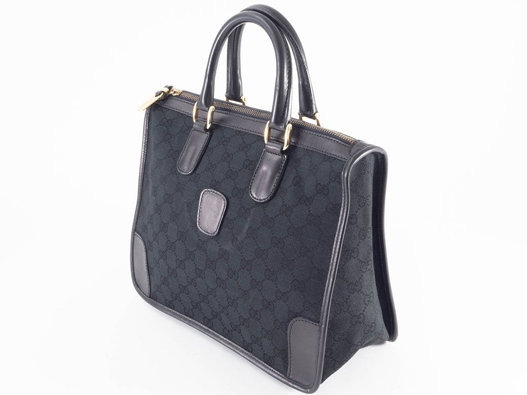 GUCCI Old Gucci GG Canvas Leather Handbag Black Vintage Tote Bag Preowned Auth3