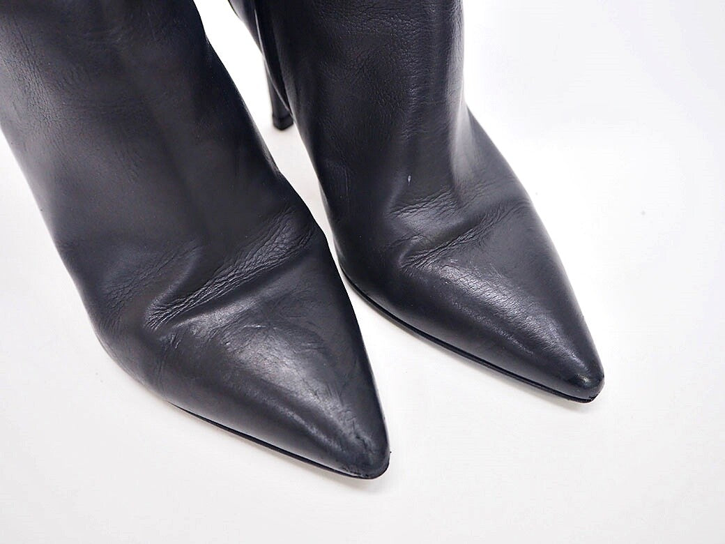 Sergio Rossi Black aU8262.002 Women's Leather Long Boots 38 Preowned Reuse Used6