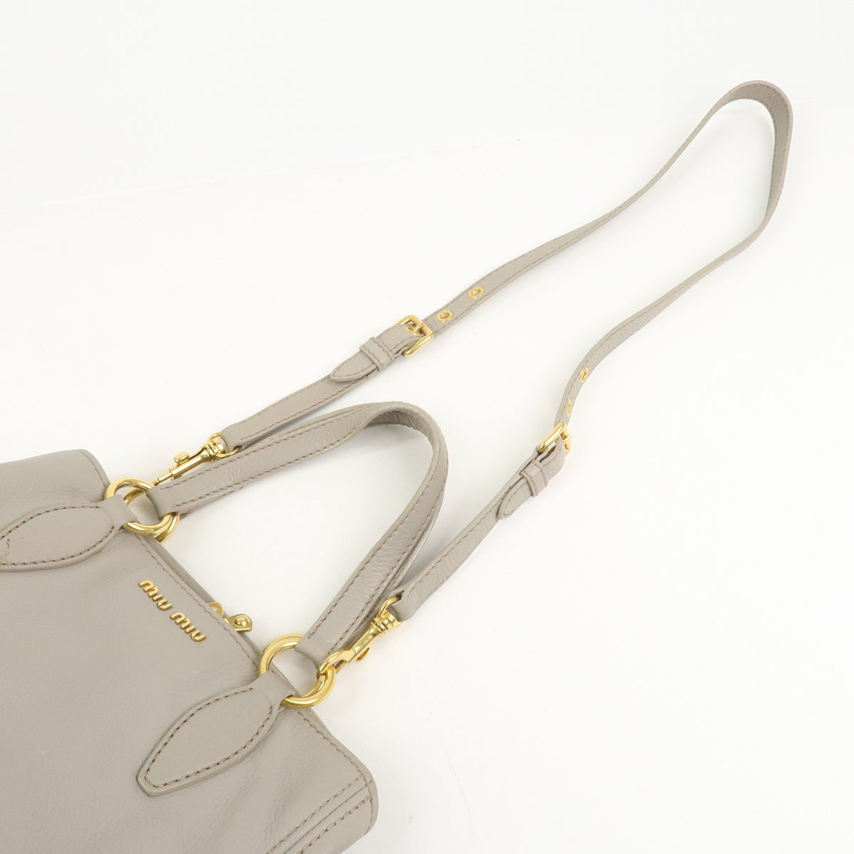 MIU MIU Handbag Logo Leather 2Way Bag Shoulder Bag Gray Authentic Used F/S5