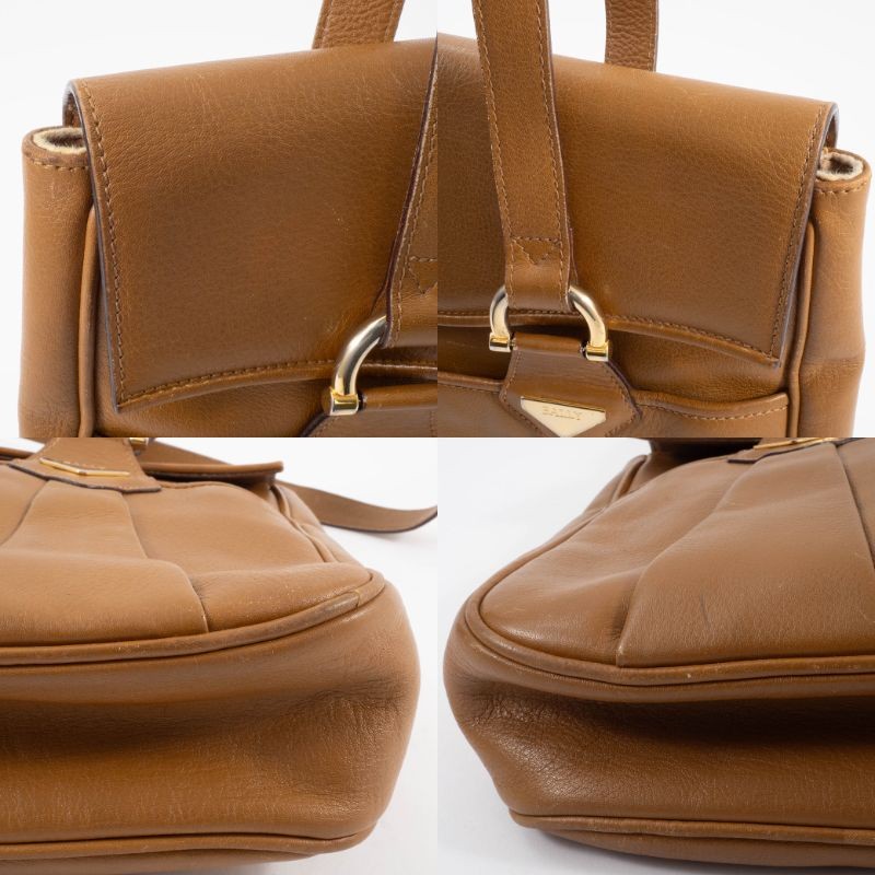 BALLY Old Bally Womens Shoulder Bag Camel Leather Flap Vintage Preowned Auth14
