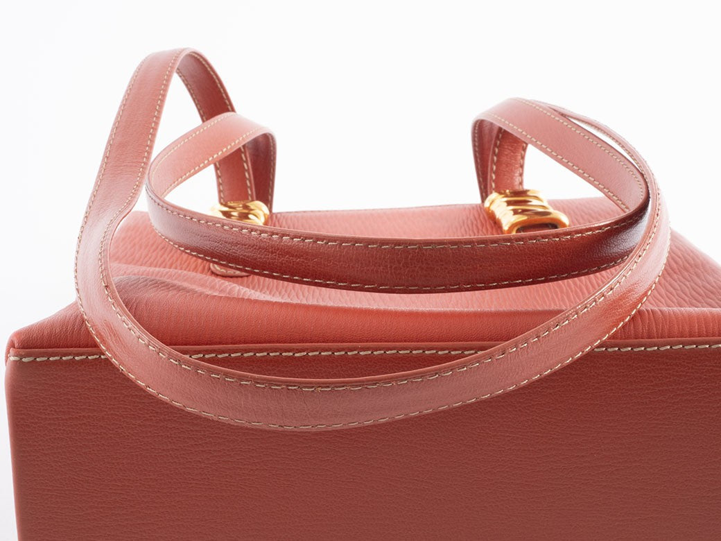 LOEWE Velazquez Shoulder Tote Bag Orange Leather Twisted Hardware Preowned22