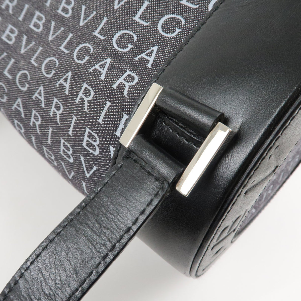 BVLGARI Logo Mania Canvas Leather BZero 1 Shoulder Bag Black Preowned Auth11