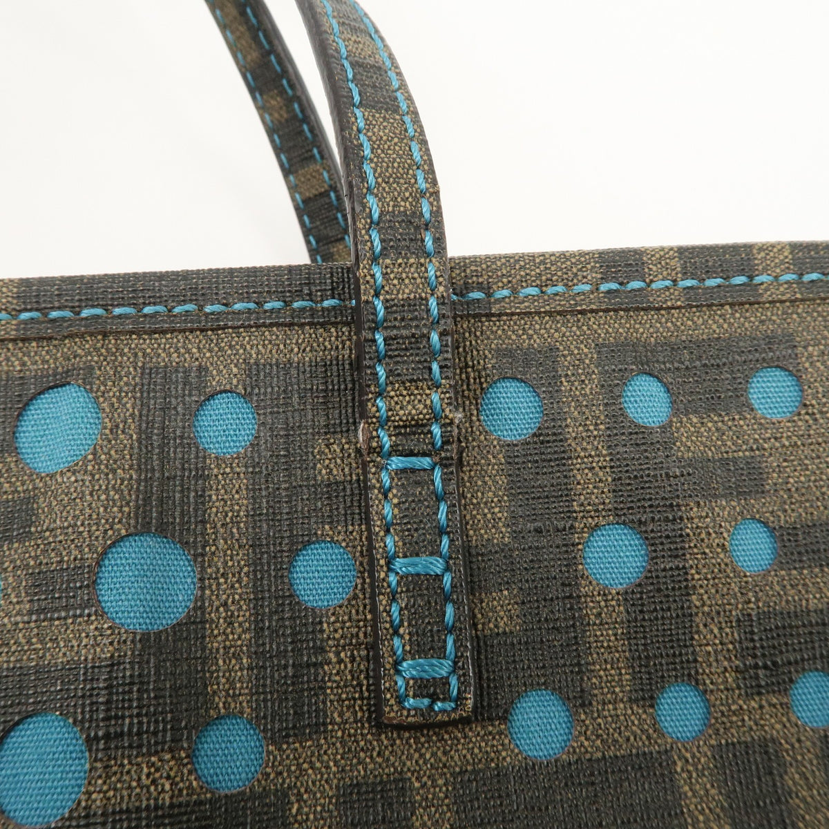 FENDI Tote Bag Zucca Nylon Punching Brown Black 8BH223 Authentic Used Reuse F/S8