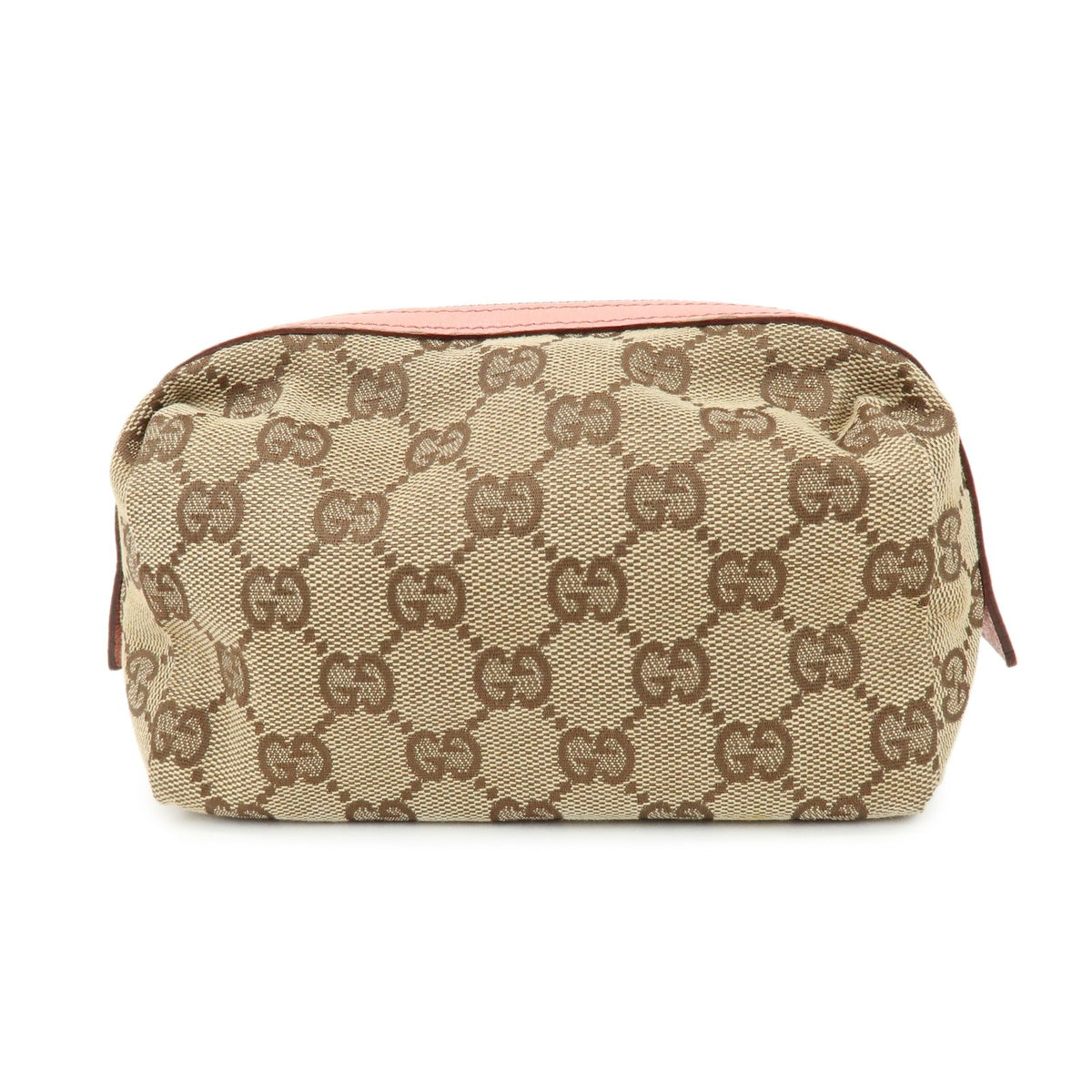 GUCCI GG Monogram Canvas Leather Cosmetic Pouch Beige Pink 29595 Preowned Auth0