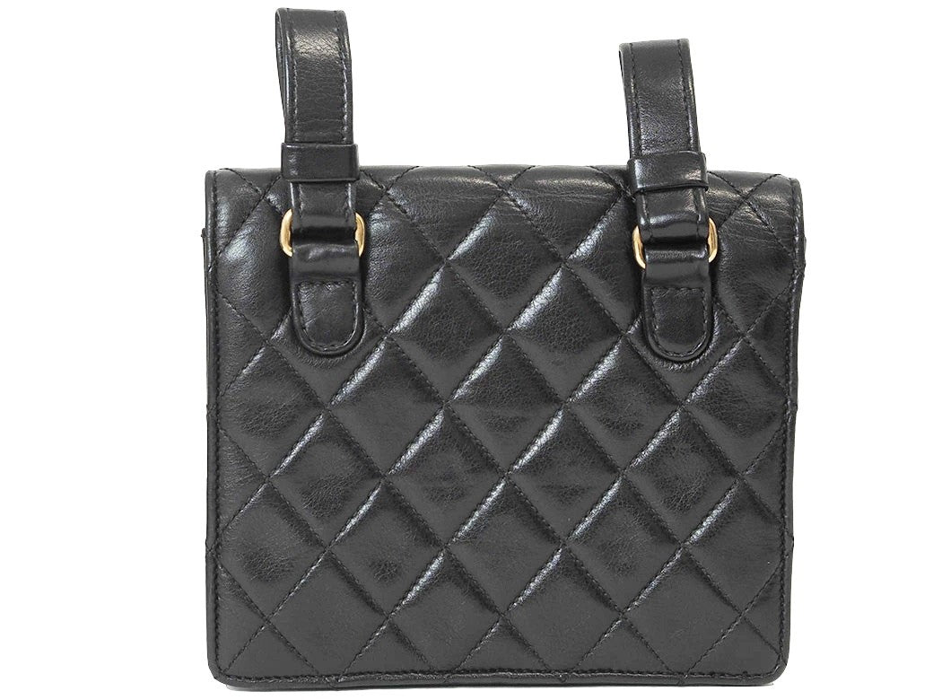 CHANEL Matelasse Waist Bag 70 Quilted Belt Bag Black Vintage Mini Preowned Auth3