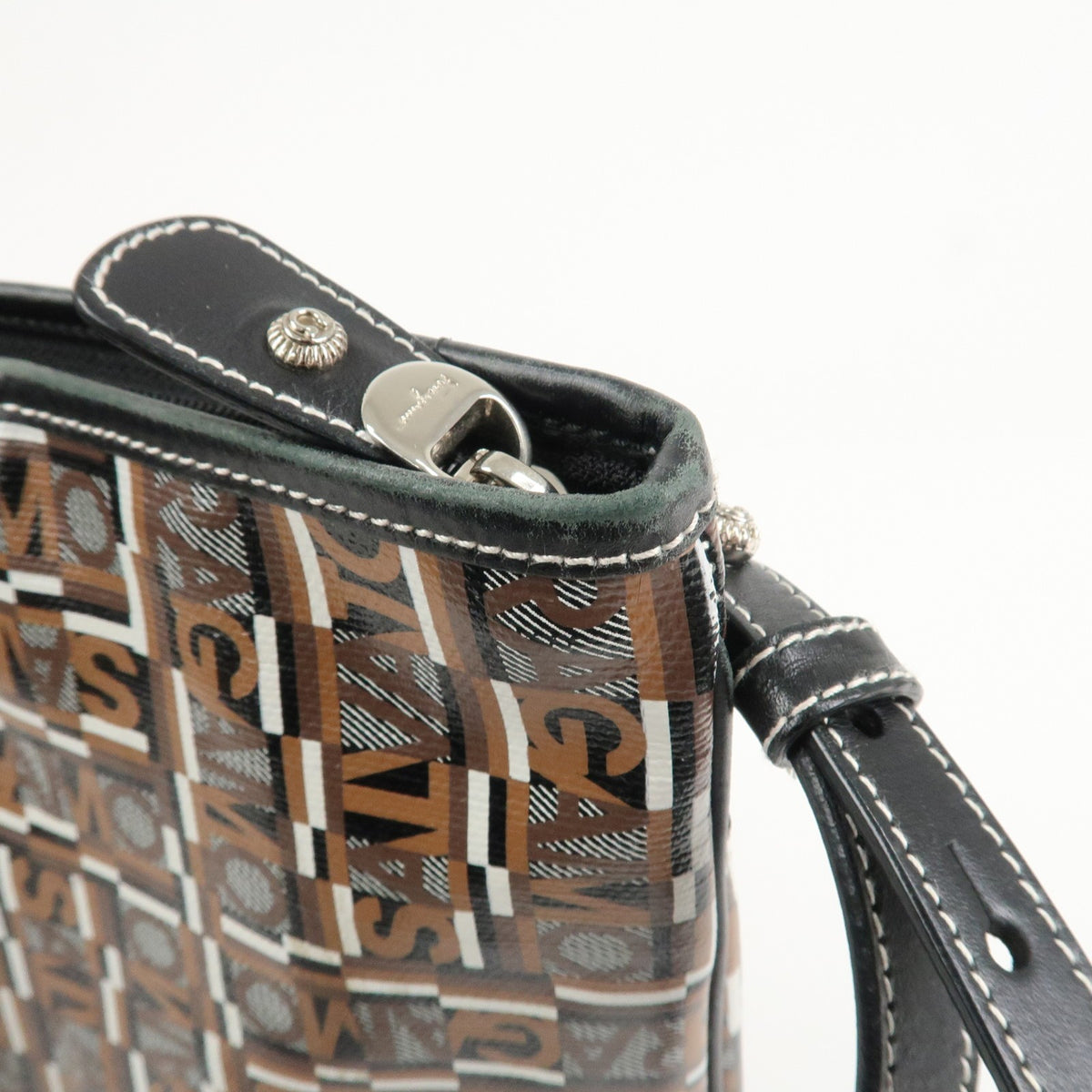 Ferragamo PVC Leather Womens Shoulder Bag Brown Black White Preowned Auth15