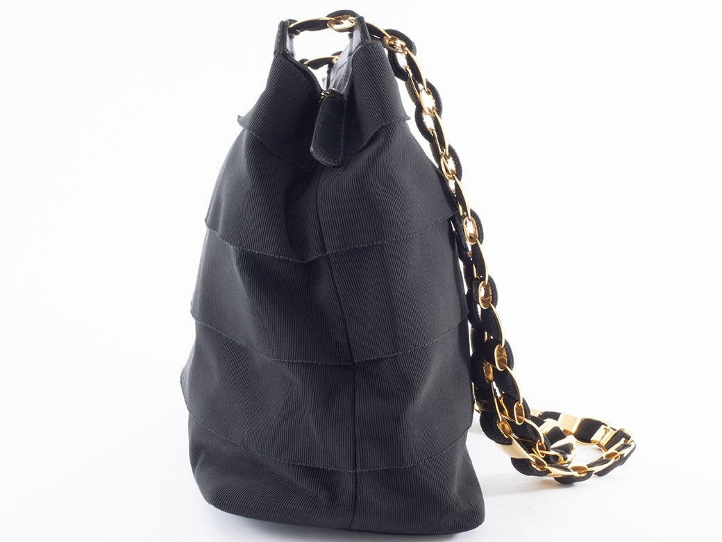 Ferragamo Vara Ribbon Womens Chain Shoulder Tote Bag Nylon Black Preowned Auth6