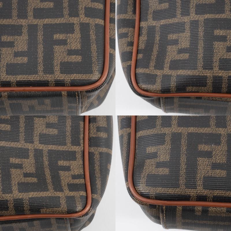 FENDI Zucca PVC Leather Crossbody Shoulder Bag FF Logo Flap Brown Preowned Auth18